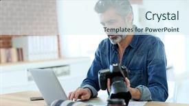  Presentation with photo sex gender - Amazing presentation theme having photo reporter working in office backdrop and a sky blue colored foreground