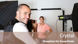  Presentation with shooting - Presentation design enhanced with photo shoot - photographer shooting model in studio background and a  colored foreground