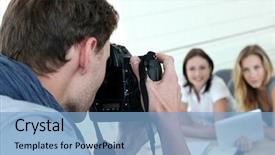  Presentation with pictures of cross - Colorful slide set enhanced with photo shoot - photographer taking pictures of models backdrop and a light blue colored foreground