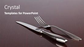  Presentation with cutlery - Cool new presentation theme with photo shot of cutlery on wooden table backdrop and a gray colored foreground