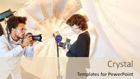  Presentation with cameras - Presentation theme featuring photo-students-with-different-cameras background and a lemonade colored foreground