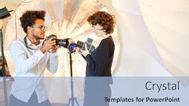  Presentation with cameras - Presentation design enhanced with photo-students-with-two-different background and a light blue colored foreground