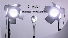  Presentation with lighting - Beautiful presentation theme featuring photo studio with lighting equipment on grey wall background backdrop and a light blue colored foreground