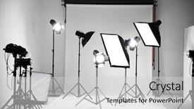  Presentation with empty space dance studio - PPT theme having photo studio with lighting equipment background and a light gray colored foreground