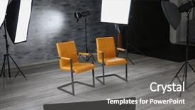  Presentation with lighting - Theme consisting of photo studio with modern interior and lighting equipment background and a gray colored foreground