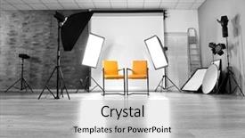  Presentation with lighting - Audience pleasing theme consisting of photo studio with modern interior and lighting equipment backdrop and a light gray colored foreground
