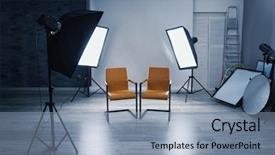  Presentation with lighting - Theme enhanced with photo studio with modern interior and lighting equipment background and a light blue colored foreground