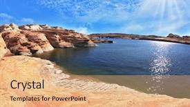  Presentation with heat - PPT theme enhanced with photo taken fisheye lens midday heat the artificial lake powell in the red desert of california background and a coral colored foreground