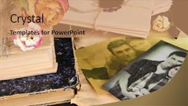  Presentation with memories - Presentation design having photo wedding - vintage memories close up background and a coral colored foreground