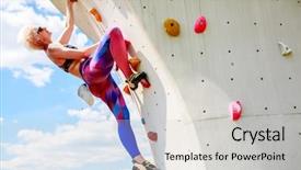  Presentation with climbing - Amazing PPT layouts having photo young girl training climbing wall backdrop and a light gray colored foreground