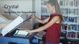  Presentation with xerox - Theme enhanced with photocopy - attentive schoolgirl using xerox photocopier background and a light gray colored foreground