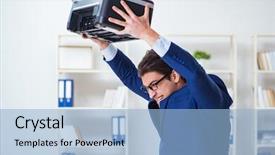  Presentation with machine - PPT layouts having photocopy - businessman angry at copying machine background and a light blue colored foreground