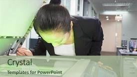  Presentation with face ain - Cool new slide deck with photocopy - businesswoman photocopying her face backdrop and a  colored foreground