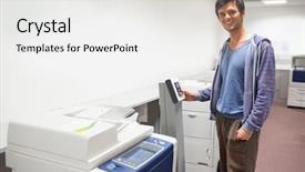  Presentation with next - Amazing PPT theme having photocopy - smiling student standing next backdrop and a  colored foreground