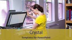  Presentation with university library - Slide deck with photocopy - student photocopying her book background and a gold colored foreground