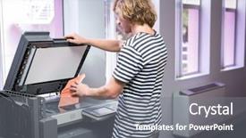  Presentation with university library - PPT theme with photocopy - student photocopying his book background and a gray colored foreground