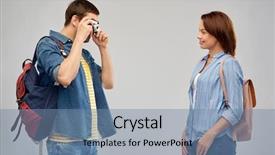  Presentation with camera film - Beautiful slide set featuring photografi - travel tourism and vacation concept backdrop and a seafoam green colored foreground