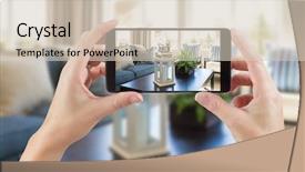  Presentation with displaying - Slide deck consisting of photograph - female hands holding smart phone background and a soft green colored foreground