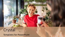  Presentation with iot agriculture technology concept man - Presentation theme having photograph - leisure technology and people concept background and a coral colored foreground