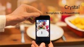  Presentation with food technology - Colorful presentation theme enhanced with photograph - technology eating and holidays concept backdrop and a gold colored foreground