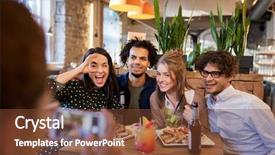  Presentation with lifestyle - Colorful PPT layouts enhanced with photograph - technology lifestyle and people concept backdrop and a tawny brown colored foreground