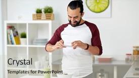  Presentation with food technology - Cool new presentation design with photograph - vegetarian food healthy eating people backdrop and a light gray colored foreground