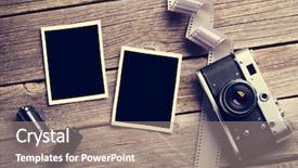  Presentation with vintage retro - Beautiful PPT theme featuring photograph - vintage camera and blank photo backdrop and a gray colored foreground