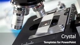  Presentation with scientific research - Theme consisting of photograph of microscope with slide background and a dark gray colored foreground