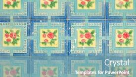  Presentation with pink blue - Colorful presentation design enhanced with photograph-of-traditional-tiles backdrop and a teal colored foreground