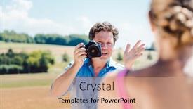  Presentation with photo show - PPT layouts with photographer-and-model-during background and a coral colored foreground