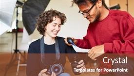  Presentation with clean up - Audience pleasing presentation design consisting of photographer-and-photo-assistant-together backdrop and a red colored foreground