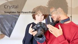  Presentation with reflex - Cool new PPT theme with photographer-and-photo-assistant backdrop and a coral colored foreground