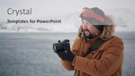 Presentation with winter weather - PPT theme consisting of photographer-at-winter-in-stormy background and a light gray colored foreground
