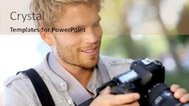  Presentation with shots - Cool new theme with photographer checking shots on camera screen backdrop and a coral colored foreground