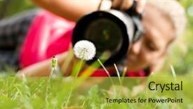  Presentation with photograph - Cool new PPT layouts with photographer female photograph with camera backdrop and a yellow colored foreground