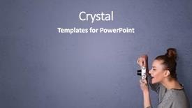 Presentation with shooting - Presentation theme featuring photographer girl shooting images with copyspace area background and a gray colored foreground