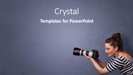  Presentation with shooting - Slide deck consisting of photographer girl shooting images with copyspace area background and a gray colored foreground