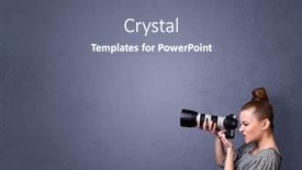  Presentation with shooting - Cool new slide set with photographer girl shooting images with copyspace area backdrop and a gray colored foreground