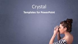  Presentation with shooting - Presentation theme featuring photographer girl shooting images with copyspace area background and a gray colored foreground