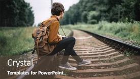  Presentation with railroad - Presentation theme having photographer-in-brown-jacket background and a tawny brown colored foreground