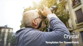  Presentation with city buildings - Slide deck having photographer in european city taking background and a gray colored foreground