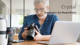  Presentation with shots - Amazing slide deck having photographer in office checking shots backdrop and a mint green colored foreground