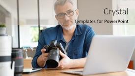  Presentation with shots - Amazing PPT theme having photographer in office checking shots backdrop and a mint green colored foreground