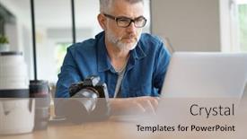  Presentation with shots - Slide deck with photographer in office checking shots background and a coral colored foreground