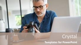  Presentation with shots - Theme having photographer in office checking shots background and a coral colored foreground