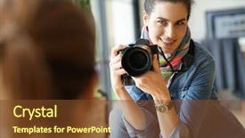  Presentation with house - Amazing PPT theme having photographer in private house taking backdrop and a tawny brown colored foreground