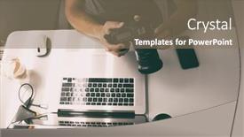  Presentation with photo - Theme consisting of photographer-is-working-at-laptop background and a coral colored foreground