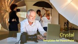  Presentation with computer - Presentation featuring photographer-is-working-on-pictures background and a tawny brown colored foreground