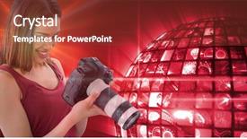  Presentation with disco ball - Presentation featuring photographer looking at her camera background and a tawny brown colored foreground