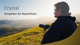  Presentation with green mountains - Slide set with photographer-on-the-hill-young background and a sky blue colored foreground